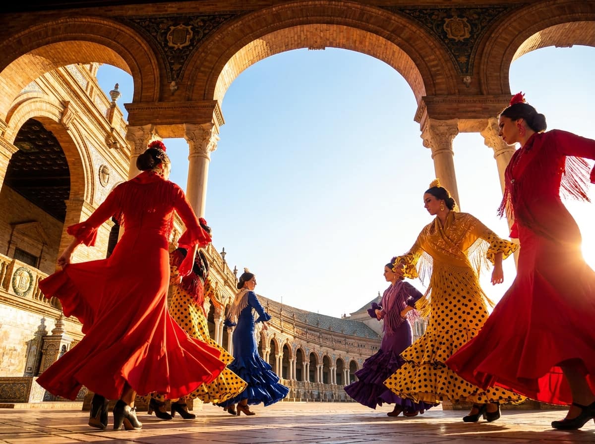 Aire Flamenco — Bailarinas de flamenco en la Plaza de España, Sevilla