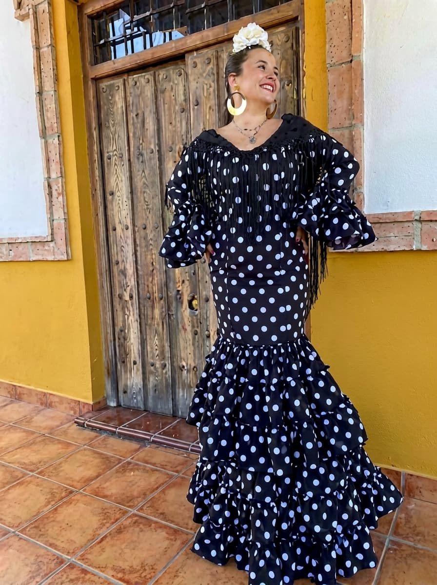 Traje de Flamenca Negro a Lunares